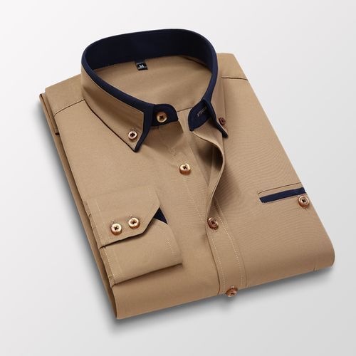 Men Long Dress Shirts High Quality Business Shirt For Men Brown