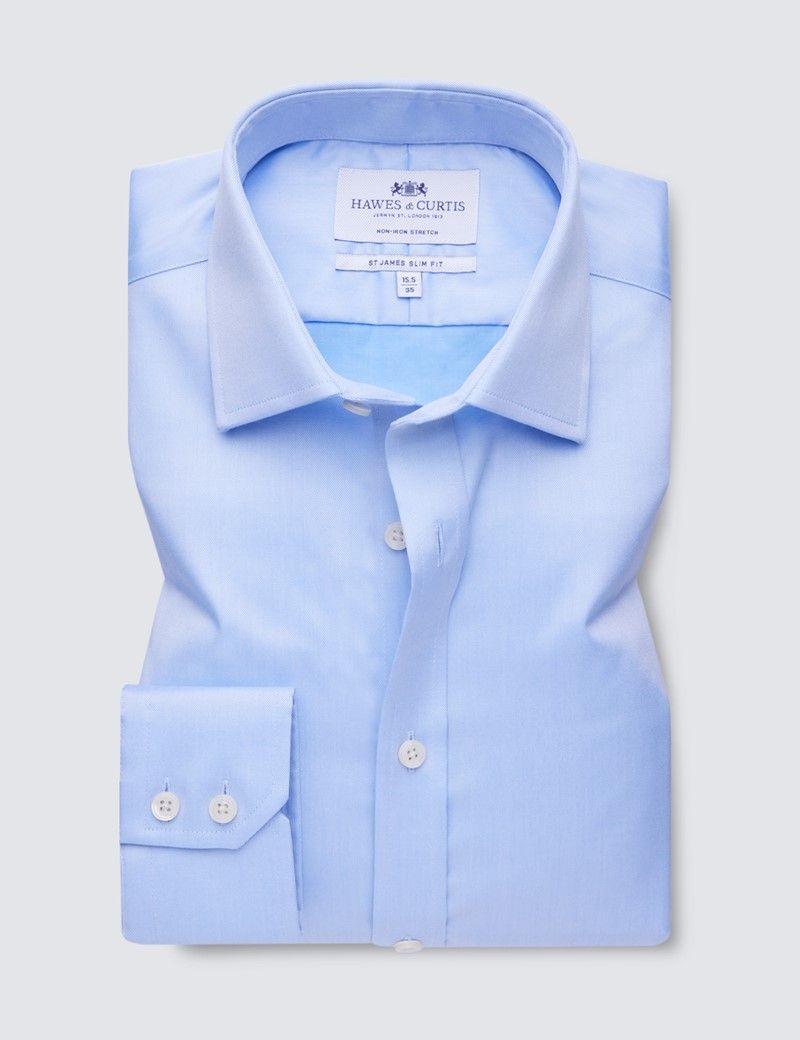 Men's Formal Blue Twill Slim Fit Shirt - Single Cuff - Non Iron