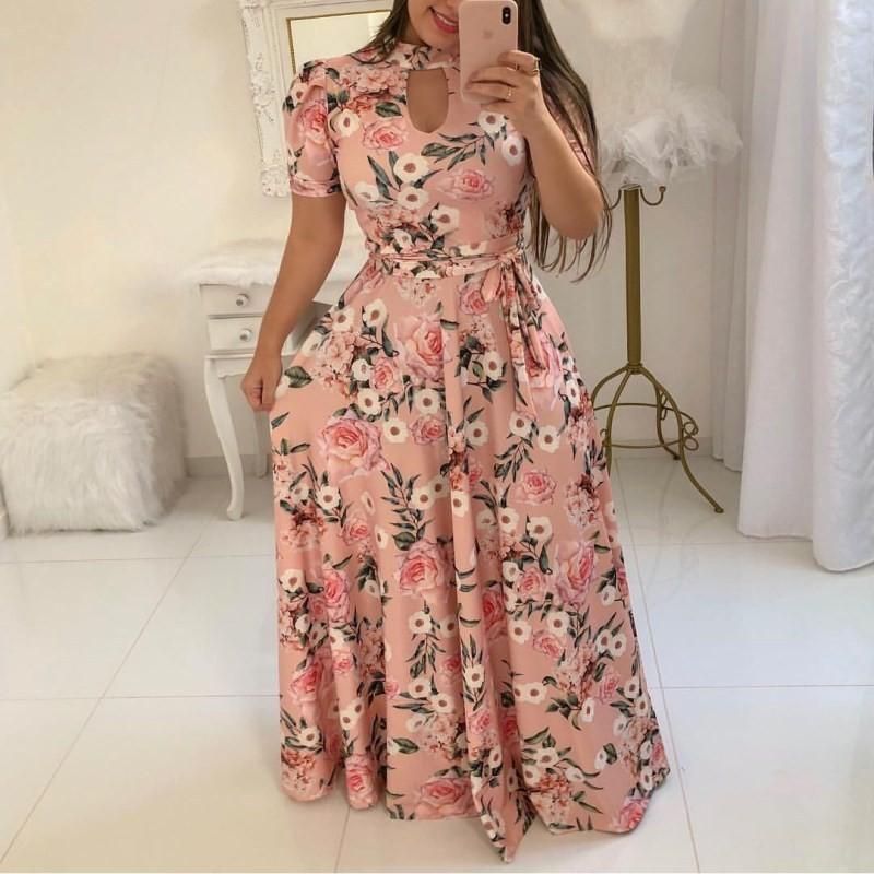 2023 Spring/Summer New Sexy Fashion Lace up Print Half High Neck Dress Long Dress
