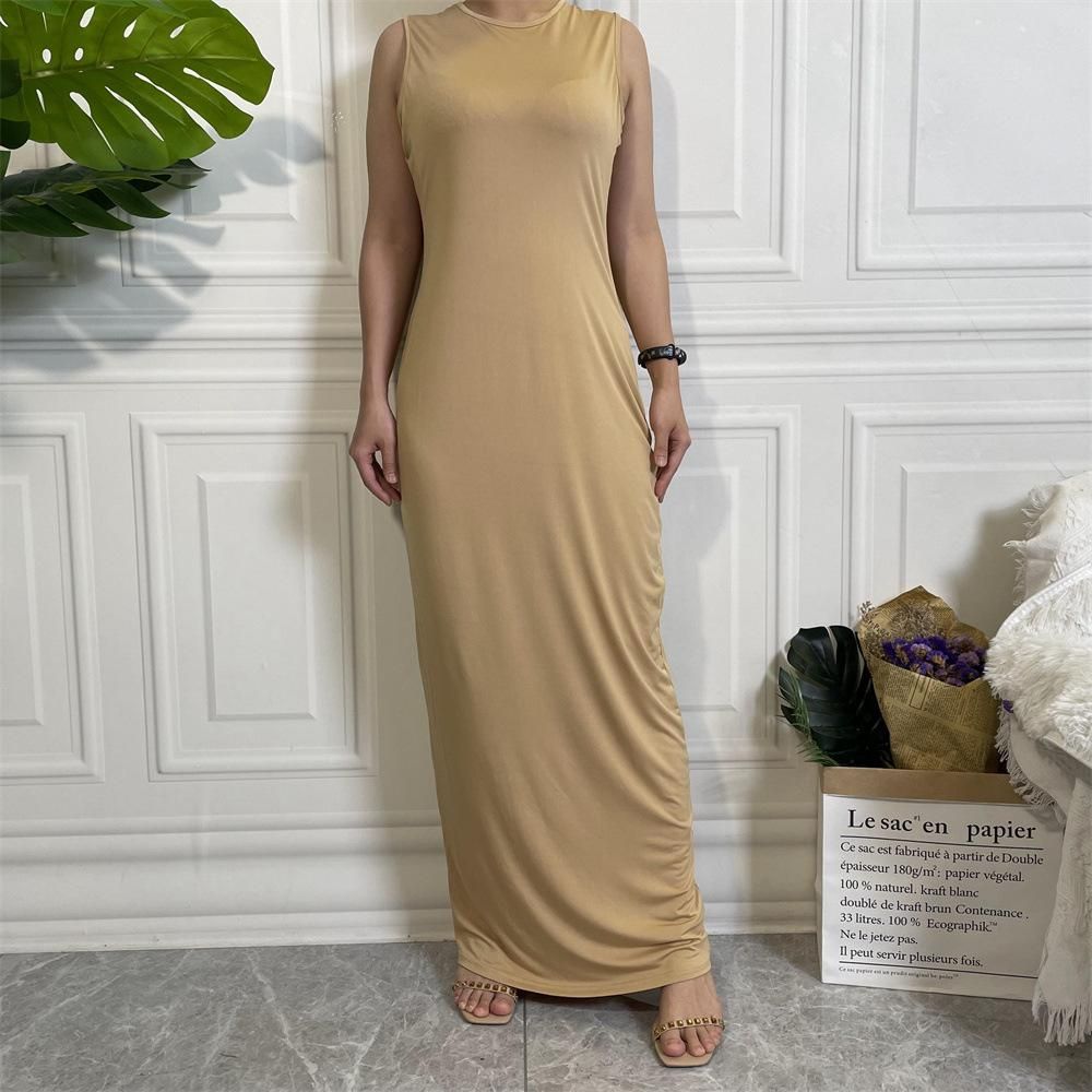Muslim plain casual sleeveless bottom women's dress 6565