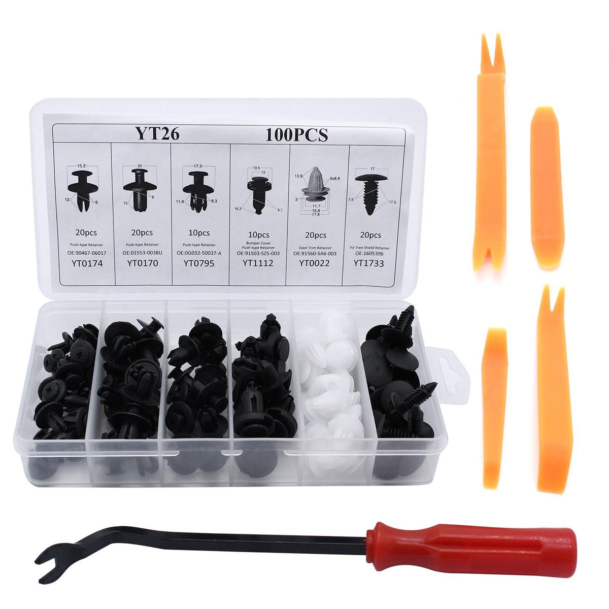 Car Bumper Retainer Clips & Fastener Remover, Quality Nylon Push Rivets - Splash Shield Clips 6 Most Popular Sizes & Replacement for Honda Toyota GM Ford