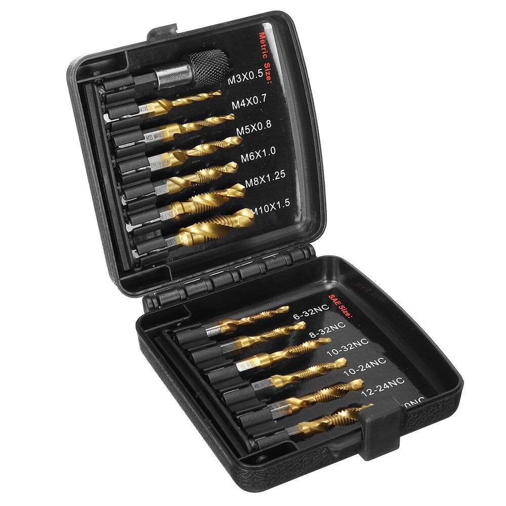 Drillpro 13pcs M3-M10 Metric Screw Thread Tap Drill Bits Set