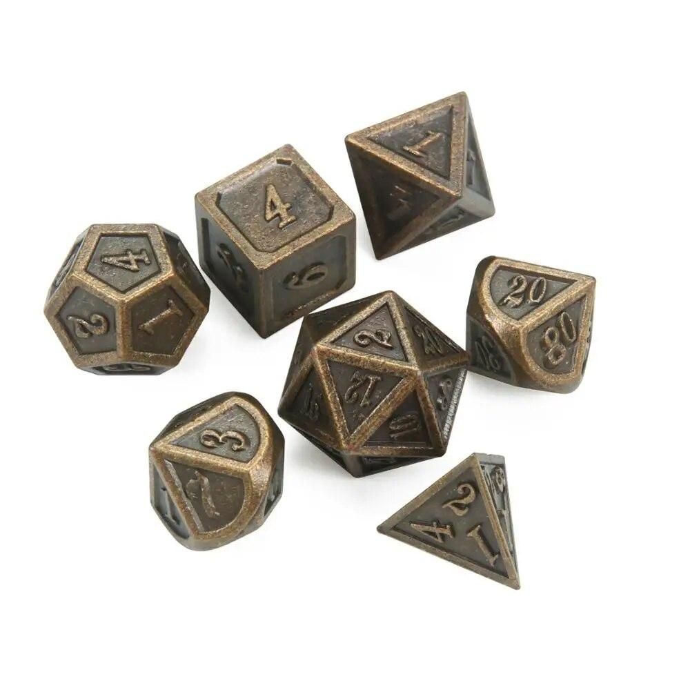 Ancient bronze metal dice Dnd dice set dados rpg  dobbelstenen dados rol polyhedral dices  d4 d6 d8 d10 d12 d20
