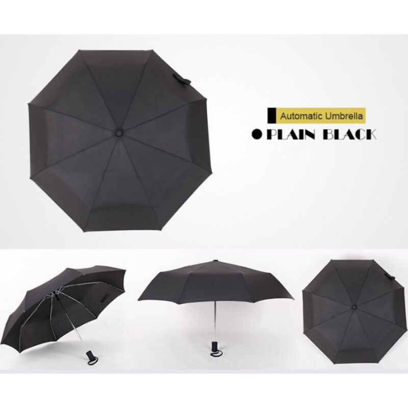 Automatic Windproof Folding Men Women 8 Ribs Umbrellas Travel Lightweight Rain Gear 5 Black