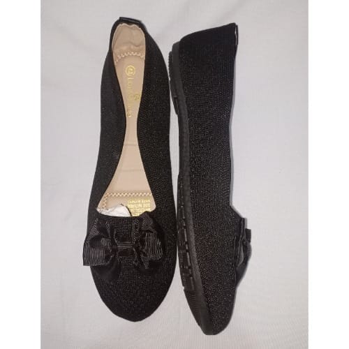 Breathable Bowknot Ladies Black Flat Shoe