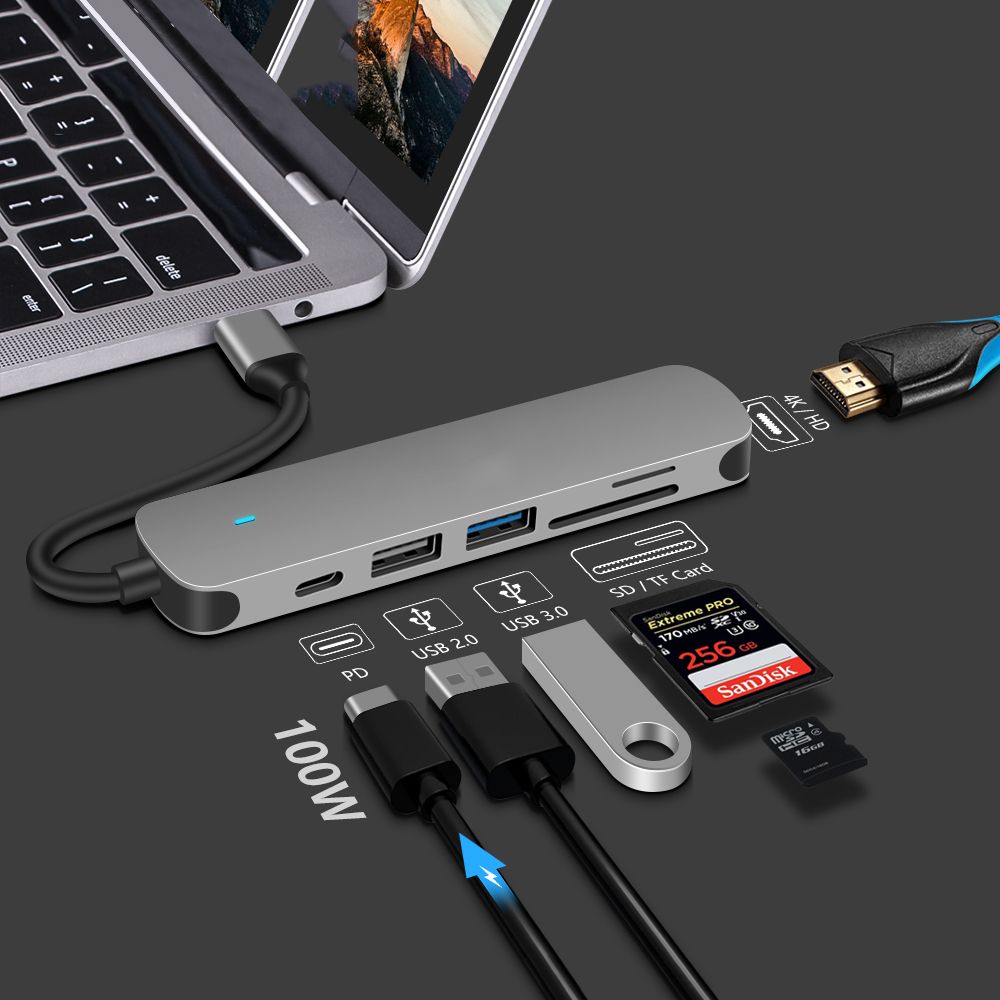 USB C Hub For IPad MacBook Air Pro Adapter 100W PD Dongle