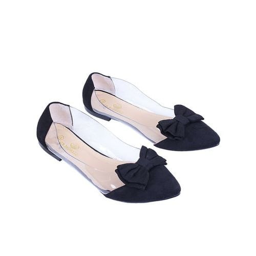 Bow Detail Transparent Ladies Flat Shoes - Black