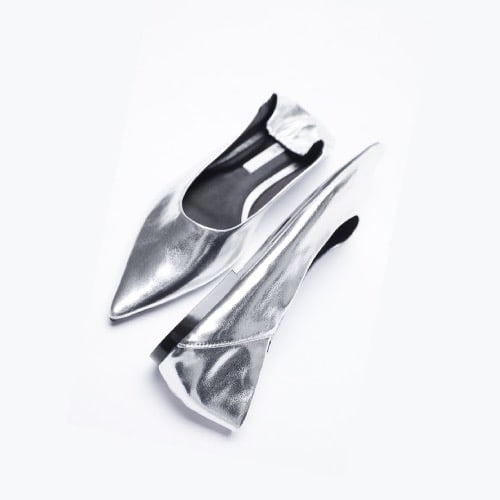 Silver Pointed Toe Soft Flat Shoes