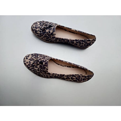 Leopard Skin Tasseled Flats For Ladies' -Brown