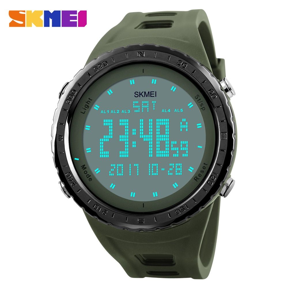 Sports Watch Men Countdown Chrono Double Time EL Light Digital Wristwatches 50M Waterproof Watches