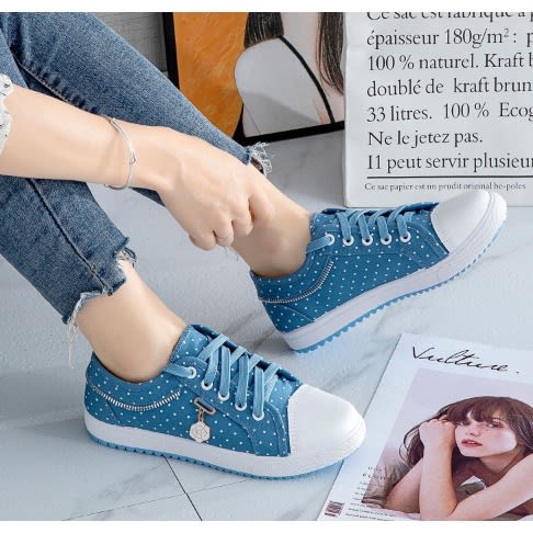 Poker Dot Ladies Shoes - Light Blue