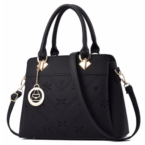 Trend Tote Bag With Metal Buckle Handbag - Black