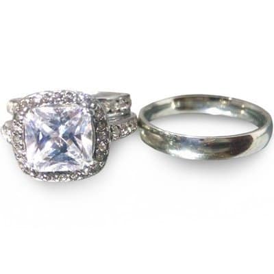Sterling Wedding Ring Set - Silver