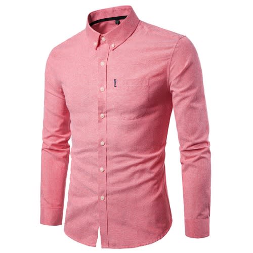 Men's Casual Long-sleeved Shirt - Watermelon Red
