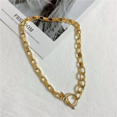 Cuban Mixed Link Chain With Ot-buckle Choker For Women