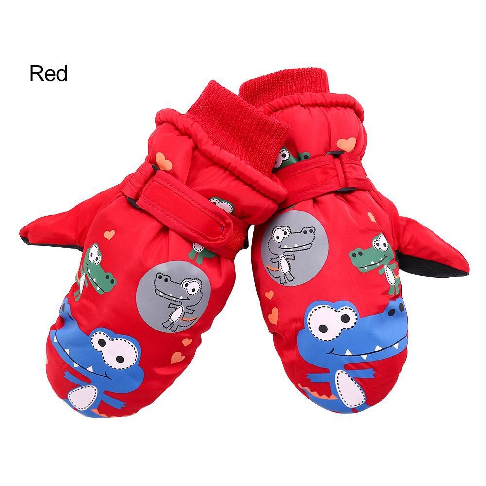 (red)Non-slip Waterproof Windproof Thick Warm Skating Gloves Snow Mittens Toddler Kids Mittens Children Mittens