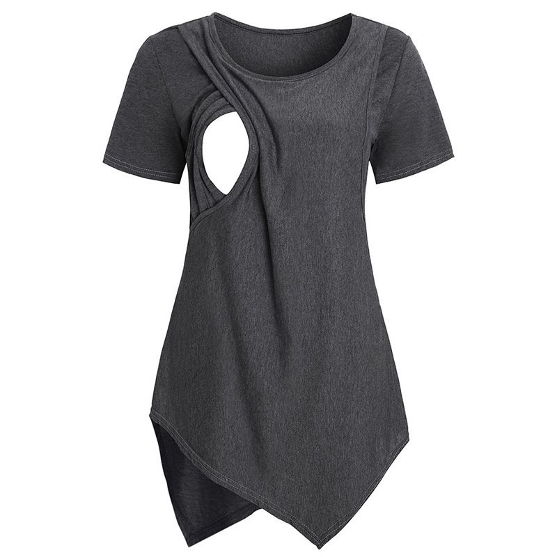 Casual Solid Nursing WomenShort Sleeve Maternity Tops Breastfeeding Tops Ladies