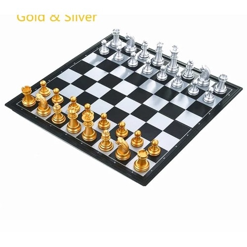 Medium Chess Game With Foldable Magnetic Board - Gold & Silver
