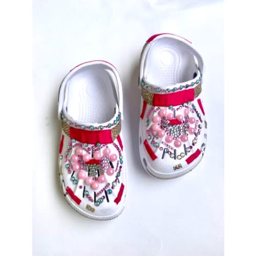 Bling Custom Clogs - White with Pink Design