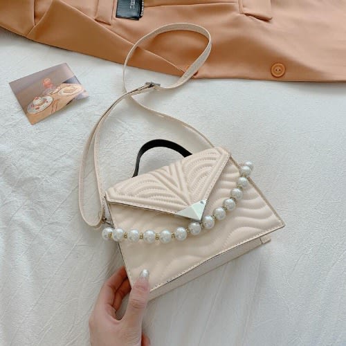 Women Shoulder Lock Pu Leather Hand Bag - Cream