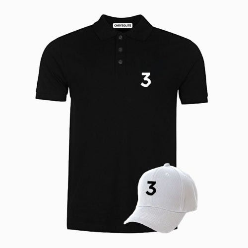 Short Sleeve Polo With White Cap - Black