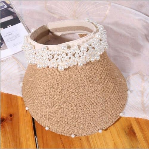 Women's Clustered Pearl Visor Hat - Brown