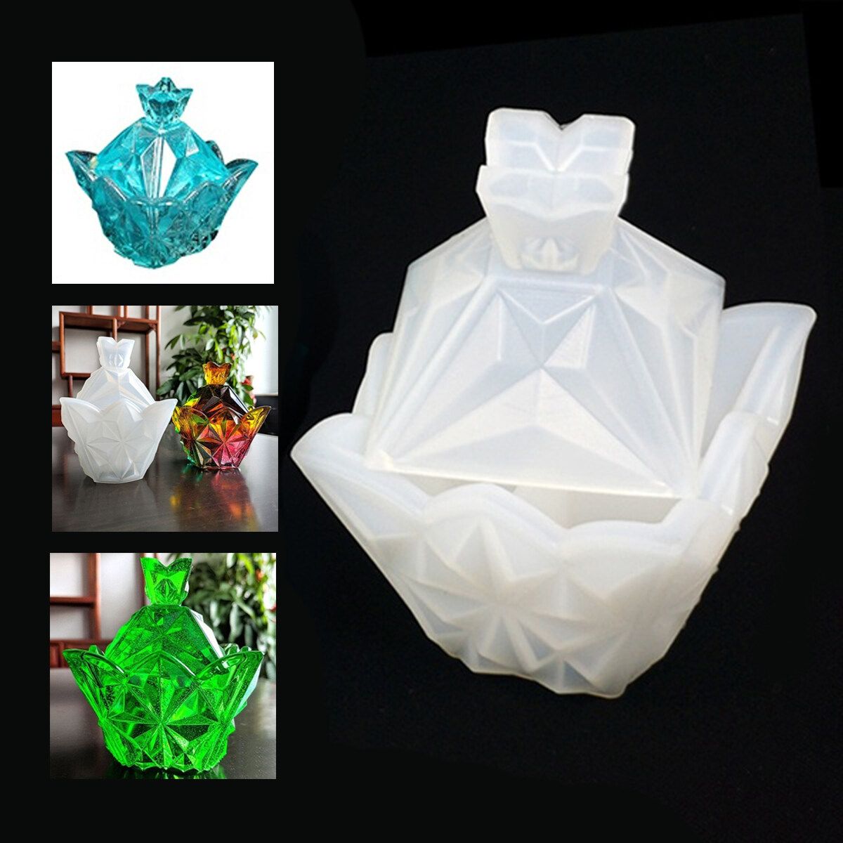 Silicone Mold Resin Epoxy Decorative Craft DIY Pyramid Diamond Storage Box
