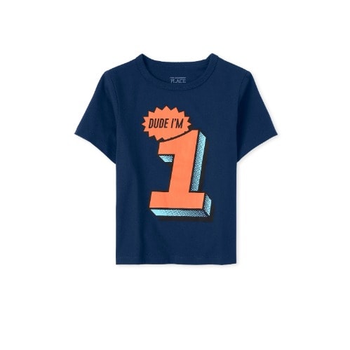Boys Dude I'm 1 - 1st Birthday Number Tshirt - Navy Blue .
