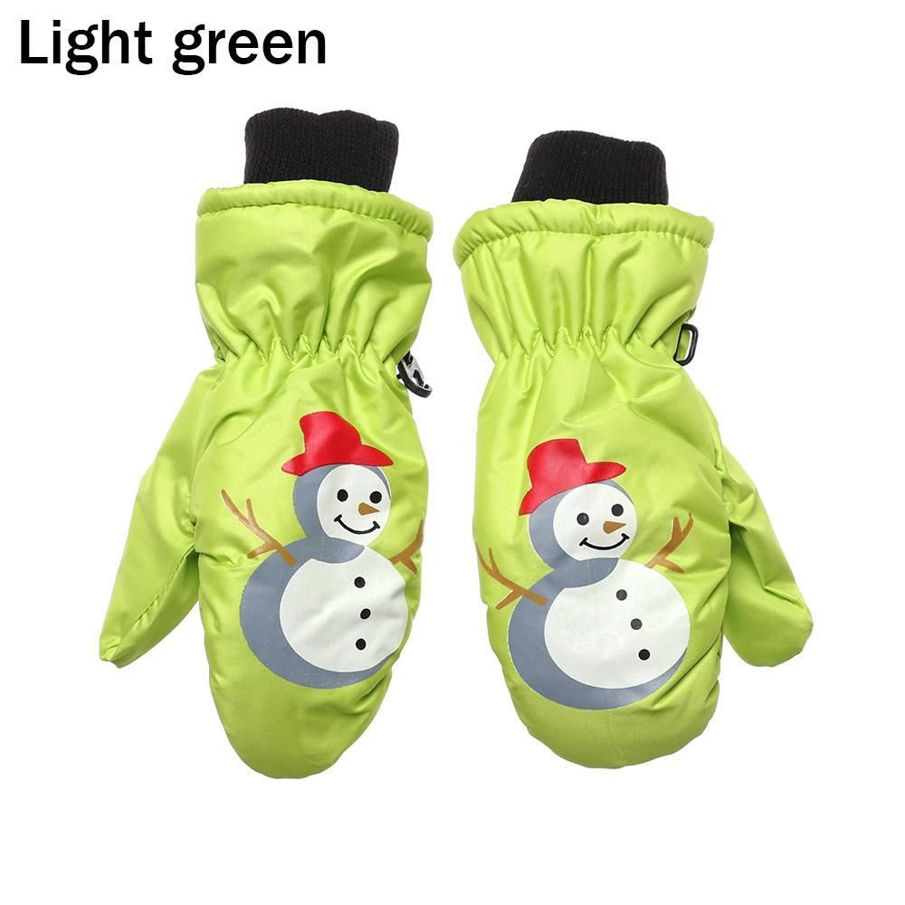 (light Green)Cute Cartoon Snowman Ski Gloves For Children Aged 0-5 Years Winter Thick Velvet M GRE