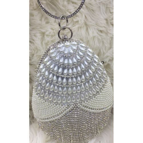 Clutch Beaded Metallic Clutch Purse With Droppings - Silver