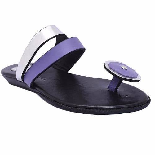 Concentric Circle Toe Leather Slippers - Purple