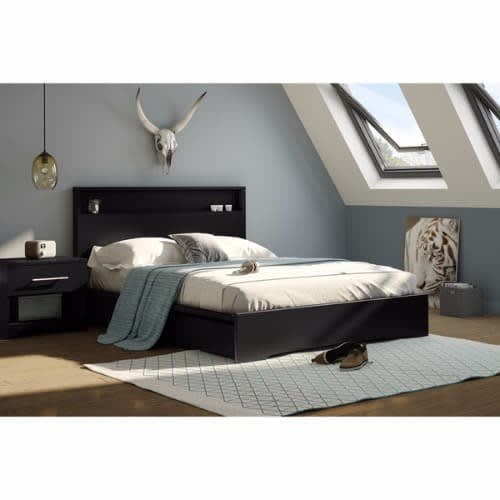 Queen Platform Bed With 2 Drawers - Black