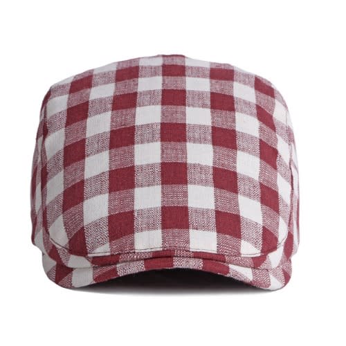 Men's Panama Beret Cap - Check Red&white
