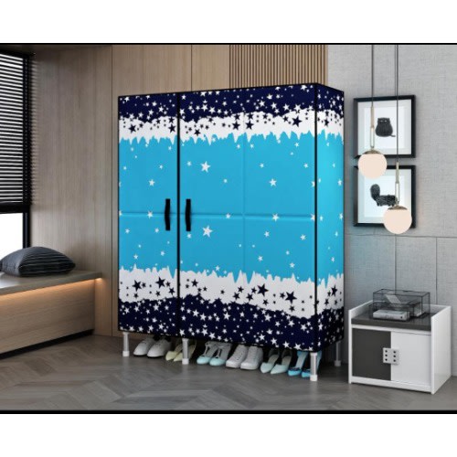 Steel Mobile Wardrobe With 3 Real Opening Doors - Blue & White