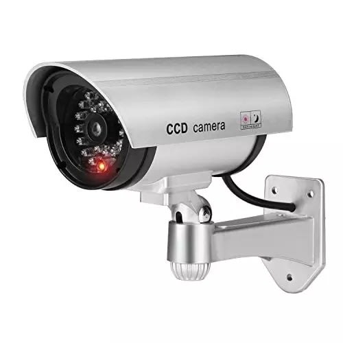 Dummy Cctv Camera With Flashing Led Light - Silver