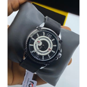 Men's Gold Wrist Watch With Leather Strap - Black