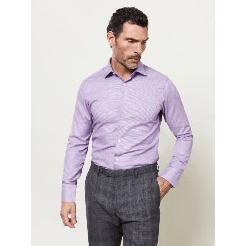 Optical Check Fitted Plum Single Cuff Shirt