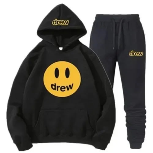 Drew Print Black Set - Hoodie And Joggers