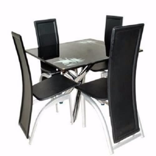 Square Dinning Table With 4 Chair - Black