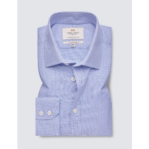 Men's Easy Iron Navy & White Dobby Slim Fit Shirt - Single Cuffs