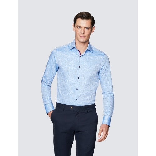 Men's Curtis Light Blue Paisley Print Shirt - Low Collar