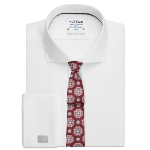Twill Fitted White Double Cuff Shirt