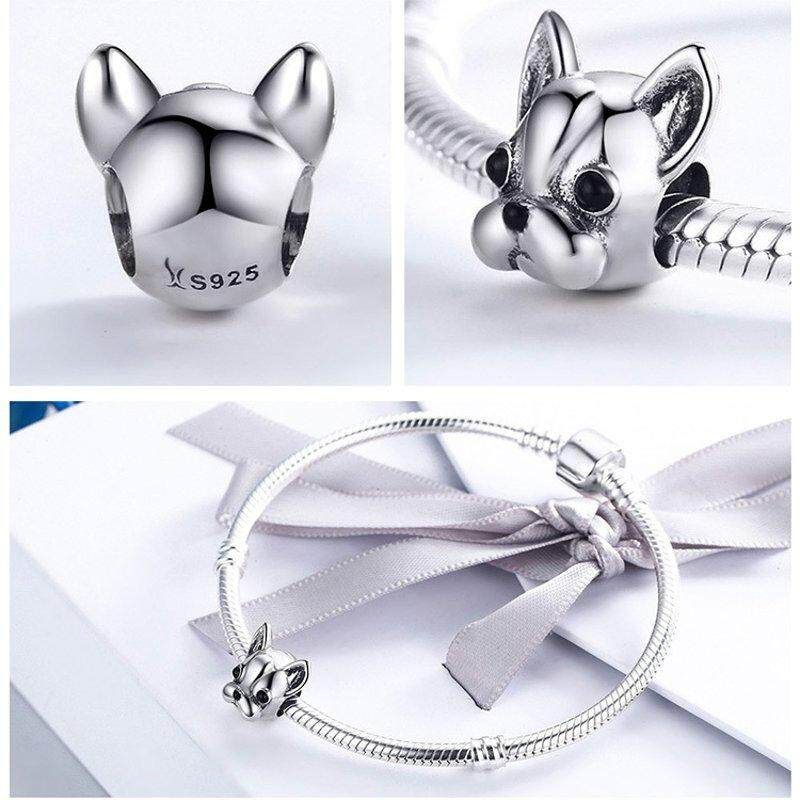 925 Sterling Silver Cute Dog Jewelry Beads Handmade Pendant Bracelet Accessory