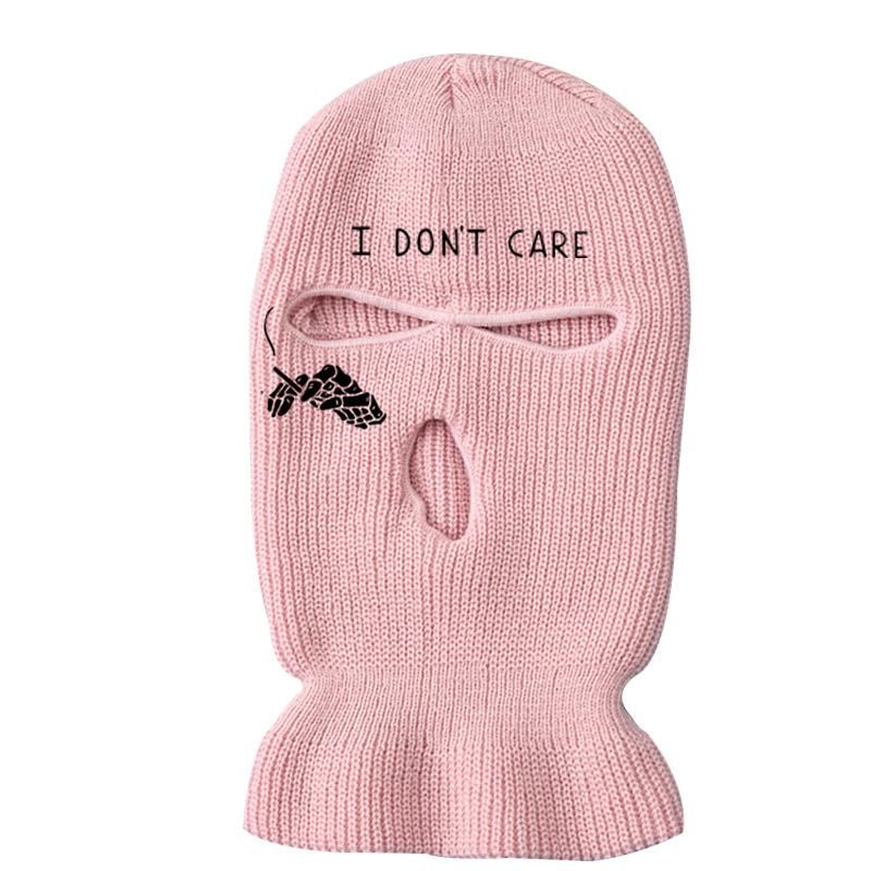 New 3-Hole Knit Hats Ski Mask Winter Warm Full Face Cover Balaclava Bonnet Unisex Funny Embroidery Beanies Riding Caps