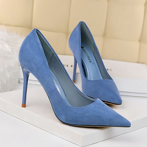 Women's Pointed Court Suede Simple Thin Elegant Shoes Blue
