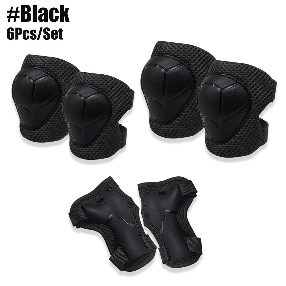 (Black)6pcs Protective Gears Set For Kids Children Knee Pad Elbow Pads Wrist Guards Child Safety Protector Kit For Cycling Bike Skating SAB