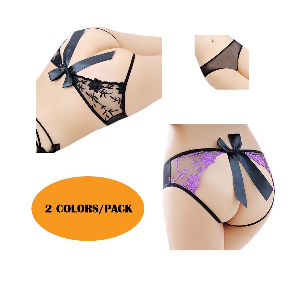 Women's 2 Colors Pack Sexy Crotchless Panties Underwear