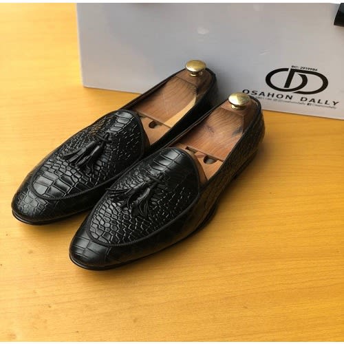 Croc Skin Belgian Loafers With Tassels