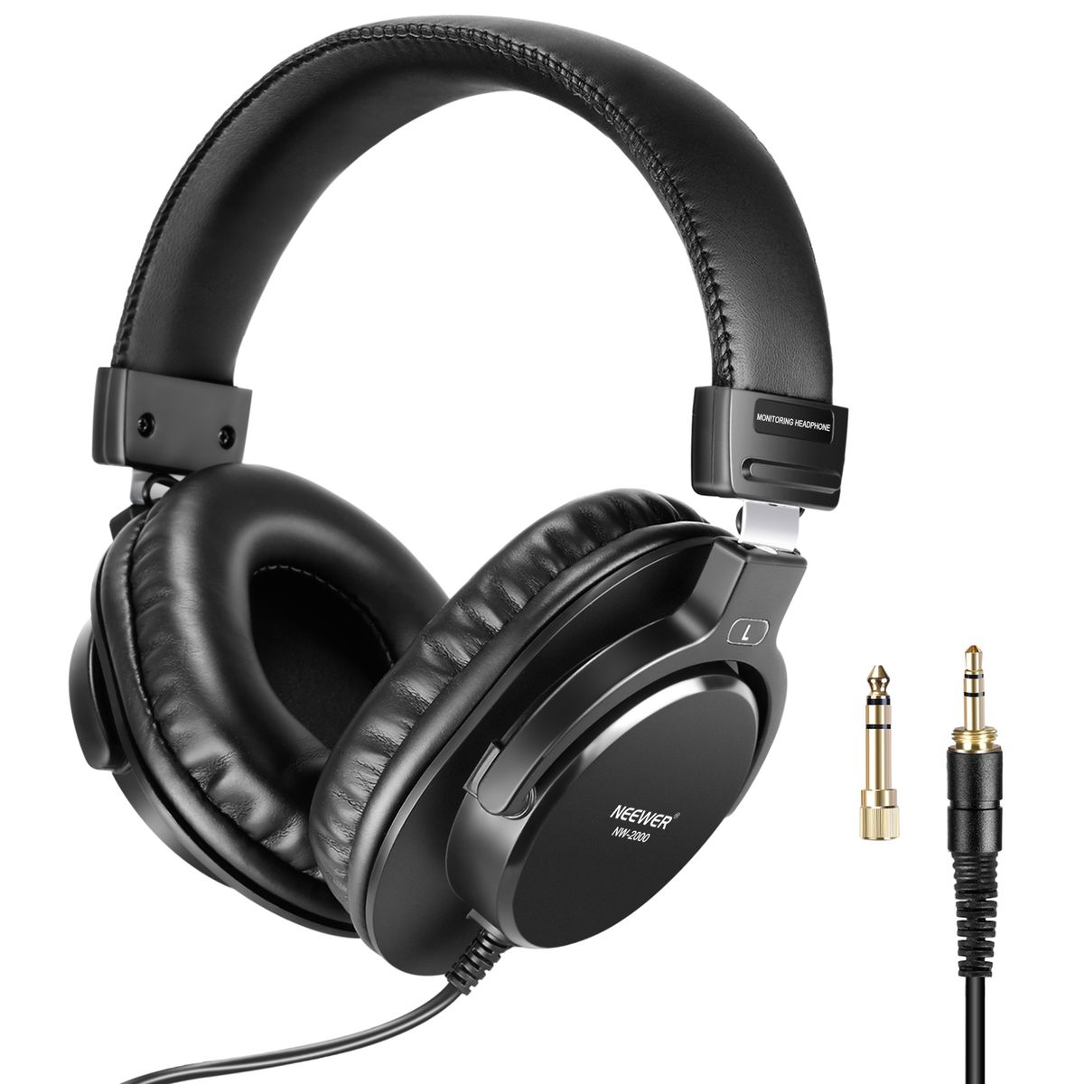 Studio Monitor Headphones - Dynamic Rotatable Headsets With 40mm Loudhailer Driver, 3 Meters Cable, 6.35mm Plug Adapter For PC, Cell Phones, TV (NW-2000)