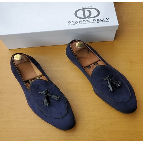 Osahon Dally - Velvet Belgian Loafers With Tassels - Blue